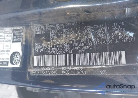 2006 Toyota Highlander V6 z USA, uszkodzony, nr VIN JTEDP21A360097974